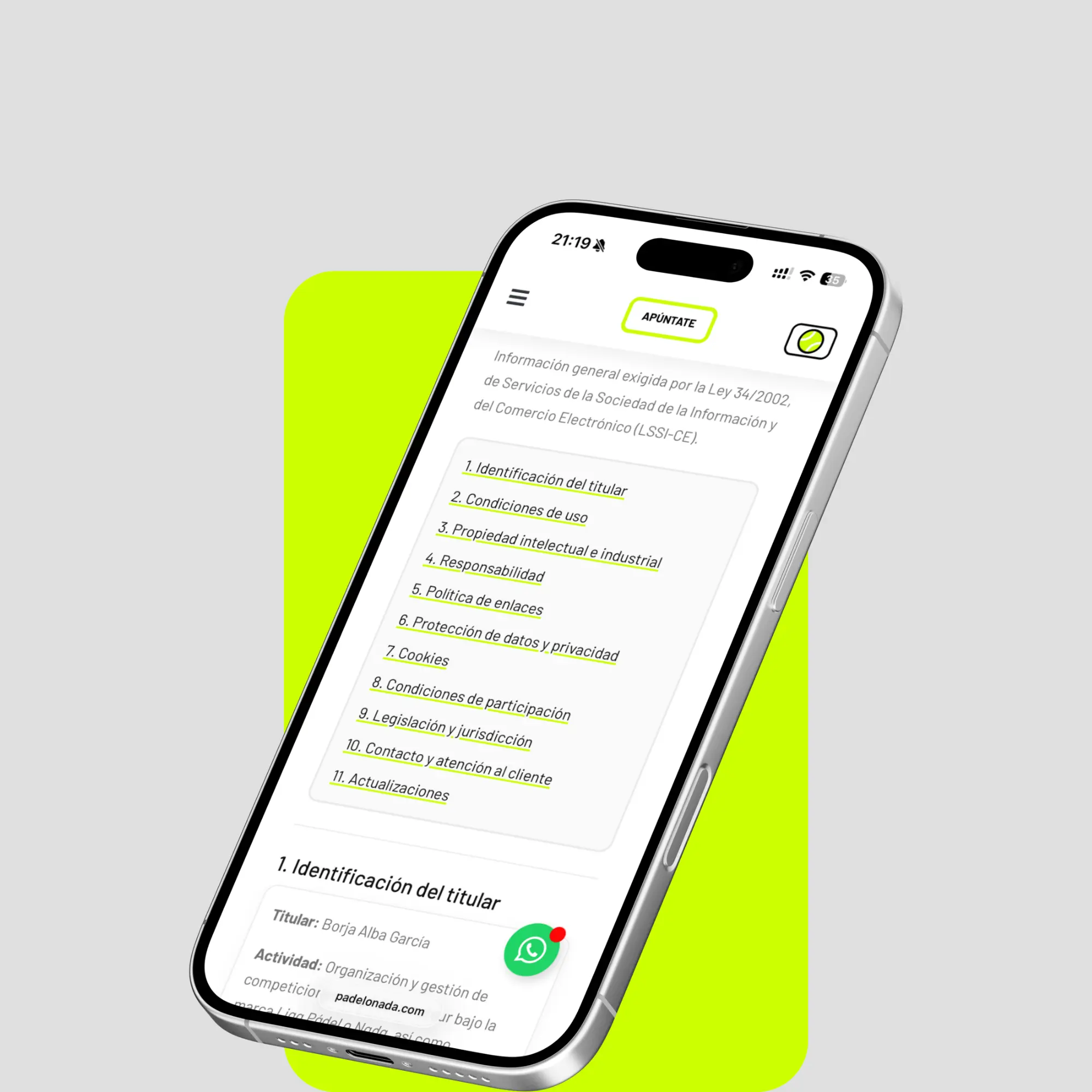 Aviso Legal Pádel o Nada